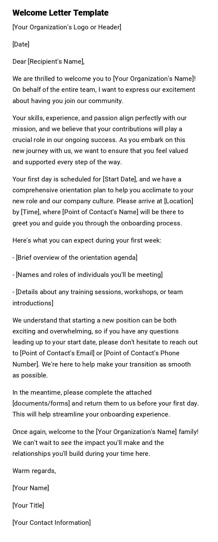 Welcome Letter Template Welcome Letter Template