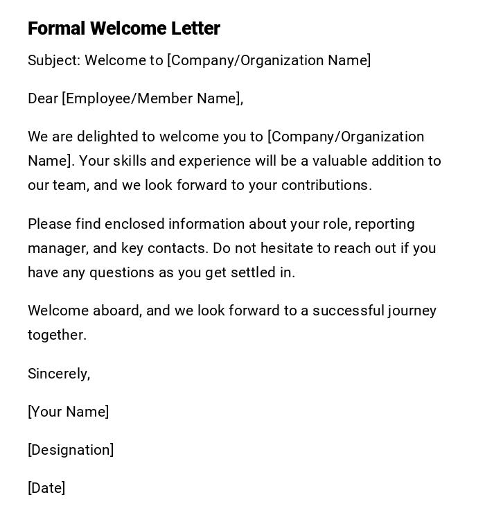 Formal Welcome Letter Formal Welcome Letter