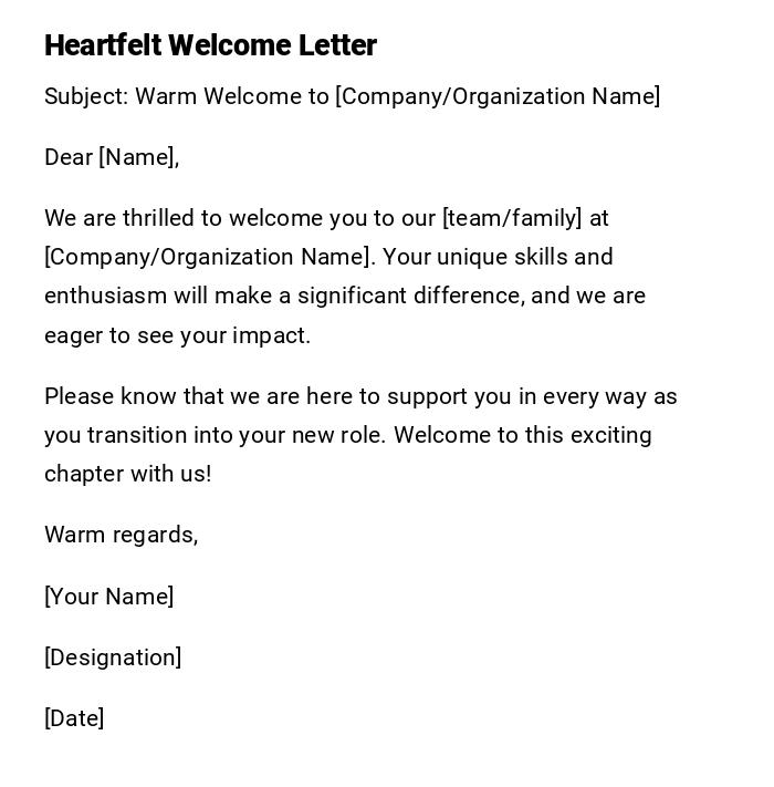 Heartfelt Welcome Letter Heartfelt Welcome Letter