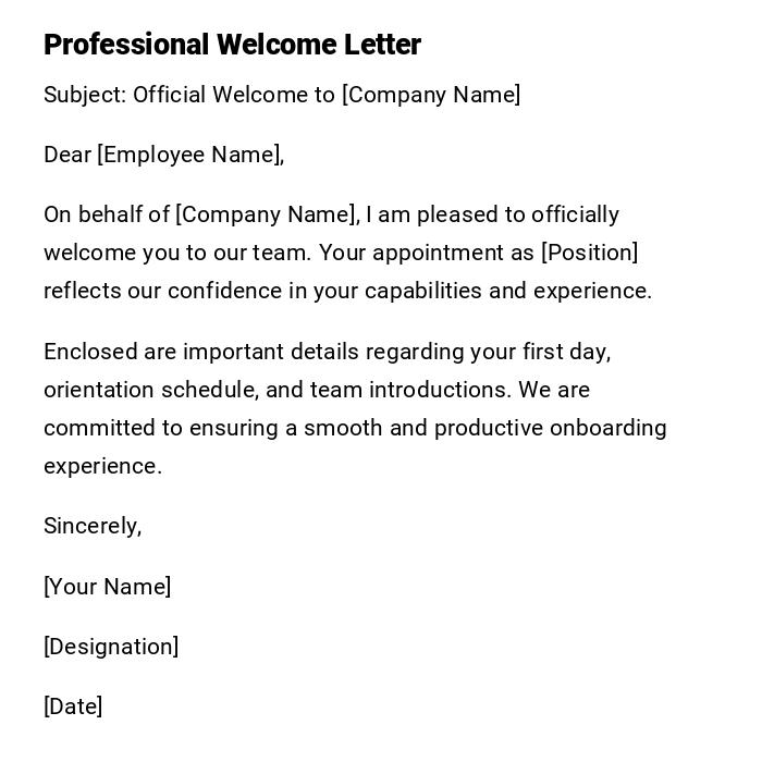 Professional Welcome Letter Professional Welcome Letter