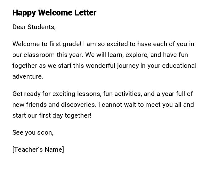 Happy Welcome Letter Happy Welcome Letter