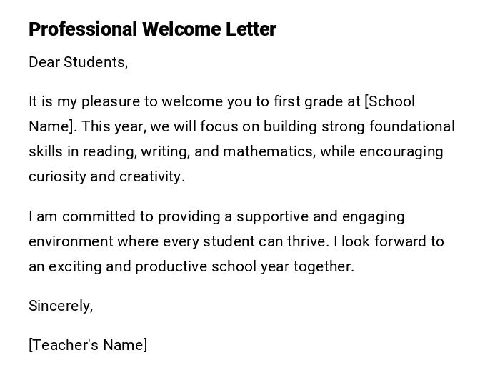 Professional Welcome Letter Professional Welcome Letter