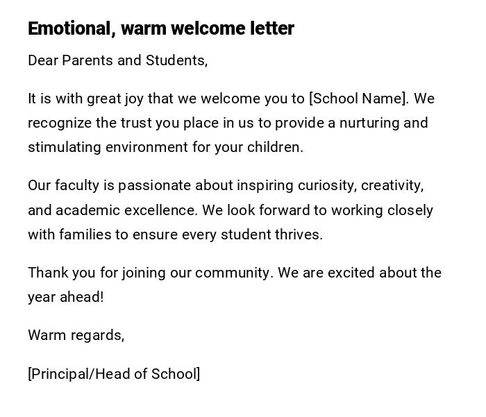 Emotional, warm welcome letter Emotional, warm welcome letter