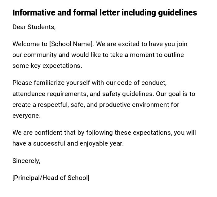 Informative and formal letter including guidelines Informative and formal letter including guidelines