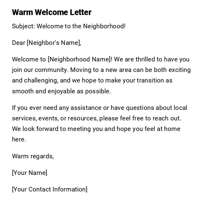 Warm Welcome Letter