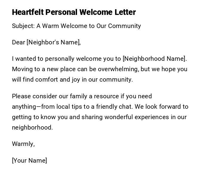 Heartfelt Personal Welcome Letter