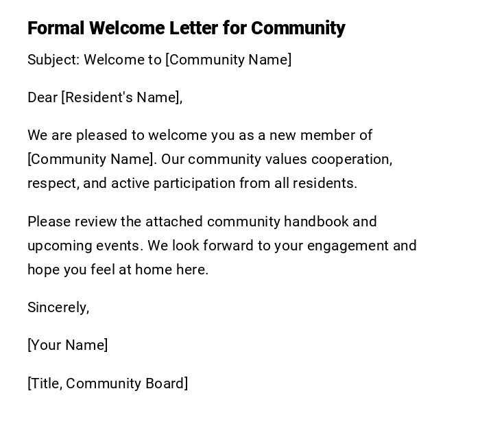 Formal Welcome Letter for Community