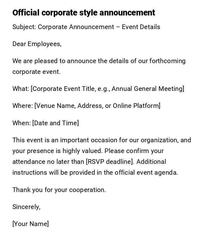 Official corporate style announcement Official corporate style announcement