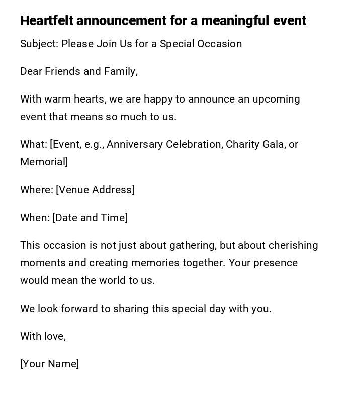 Heartfelt announcement for a meaningful event Heartfelt announcement for a meaningful event