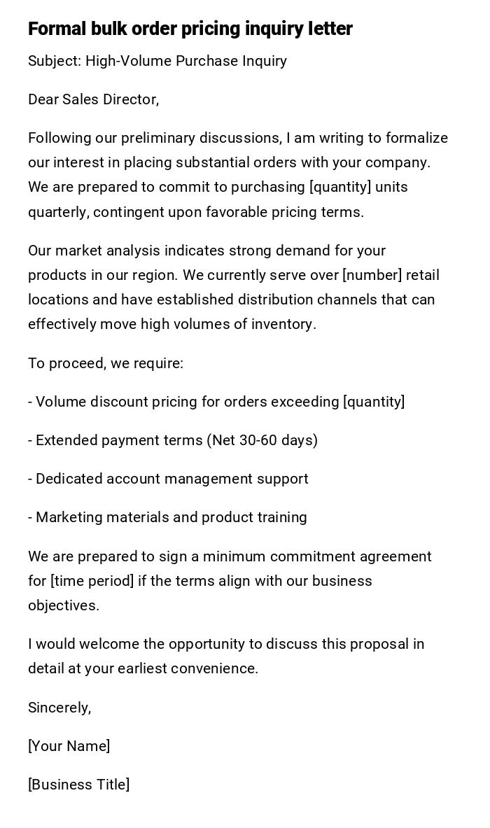 Formal bulk order pricing inquiry letter