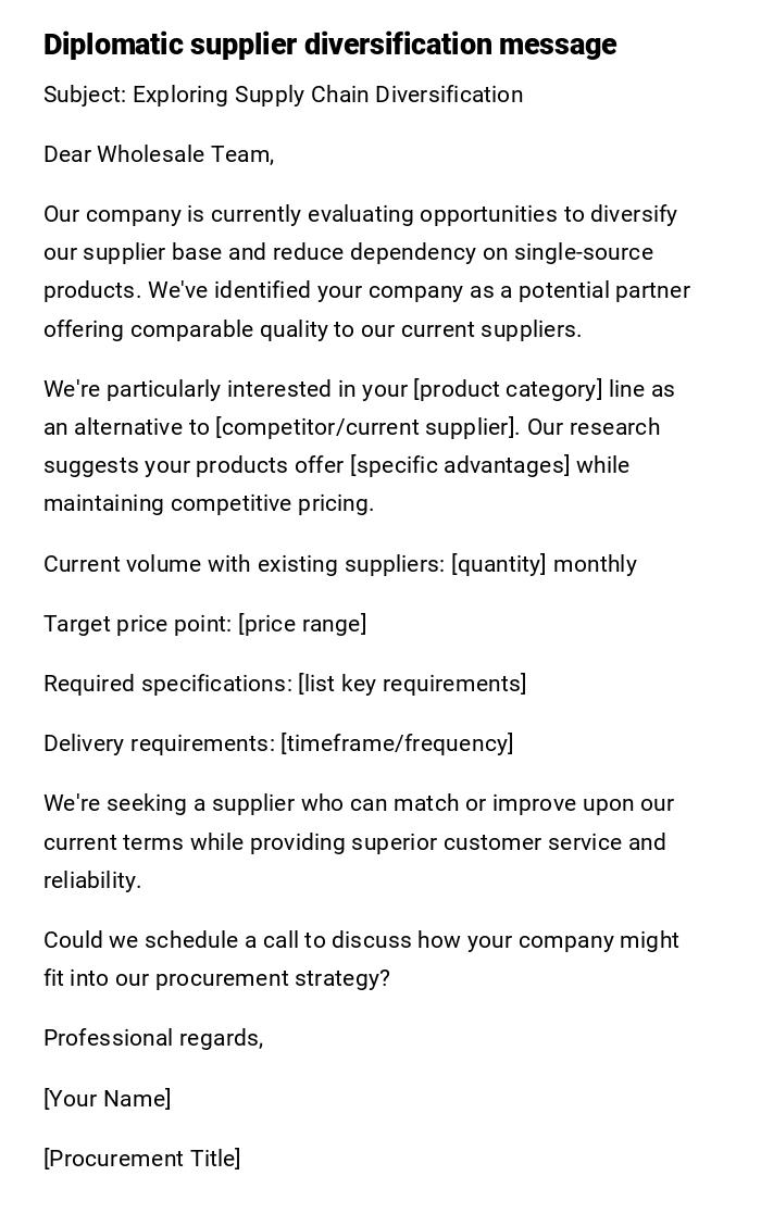 Diplomatic supplier diversification message