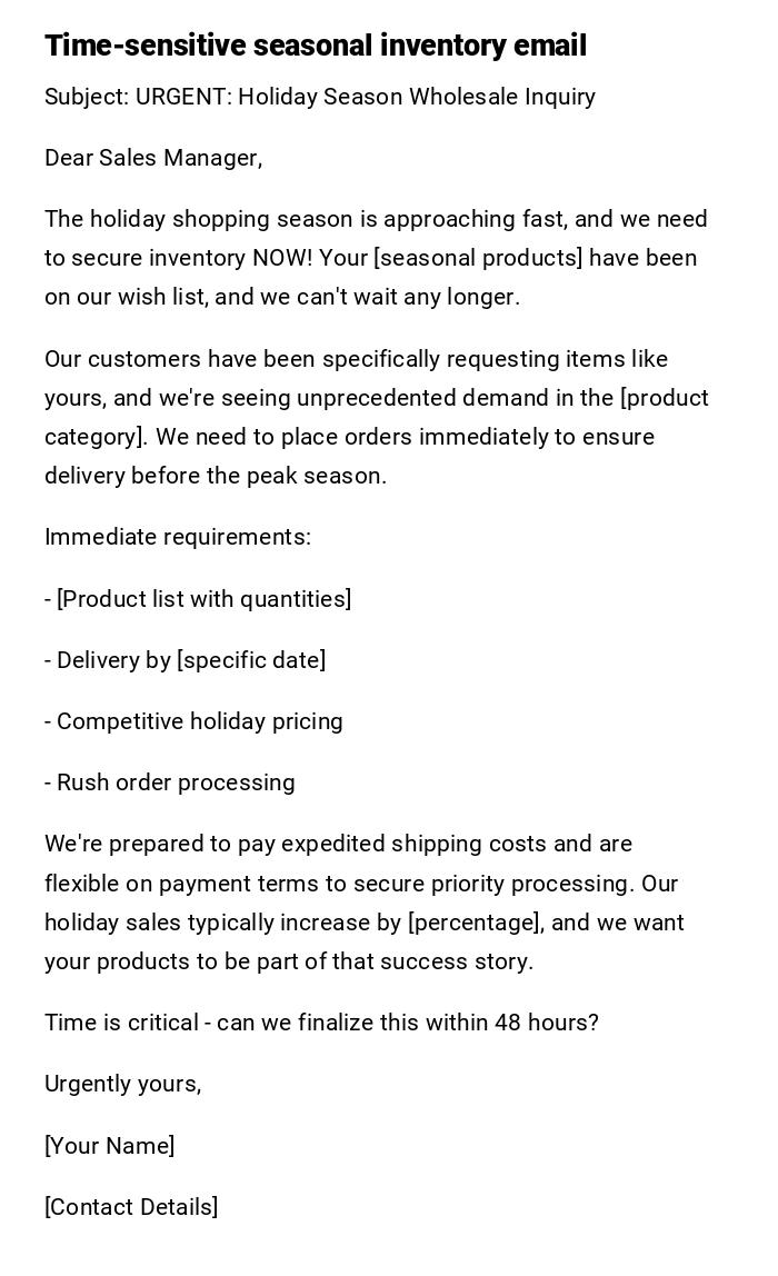 Time-sensitive seasonal inventory email