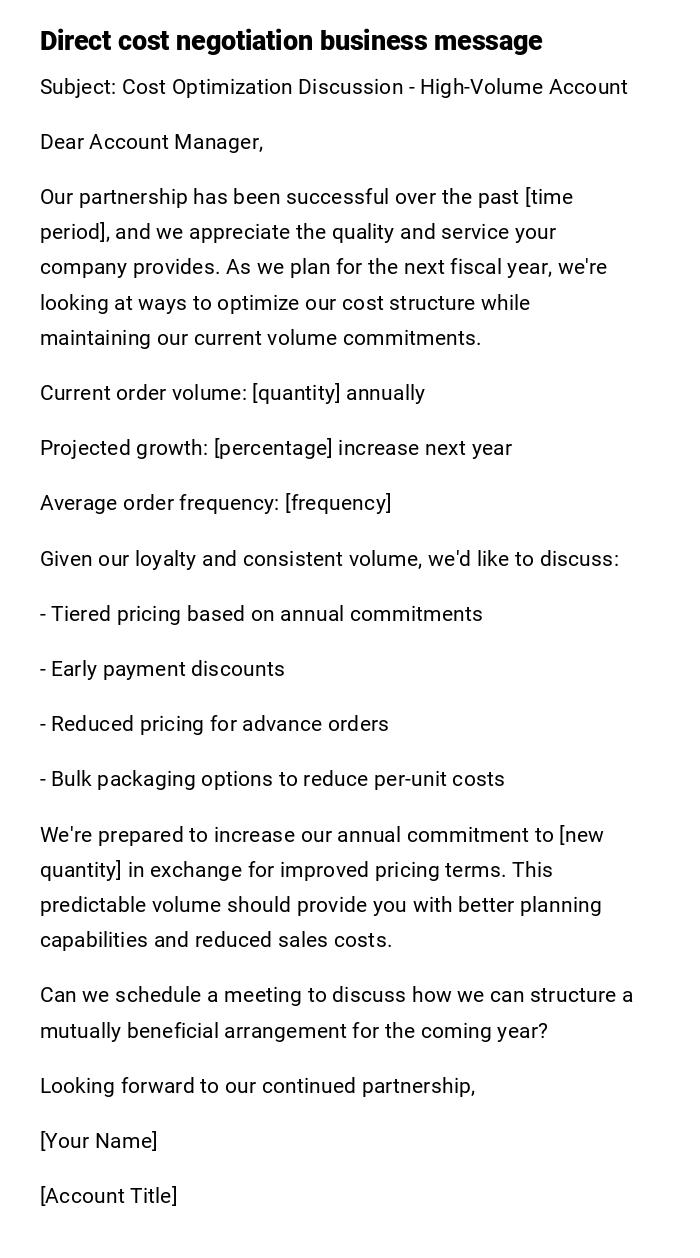 Direct cost negotiation business message