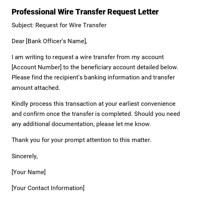 Professional Wire Transfer Request Letter