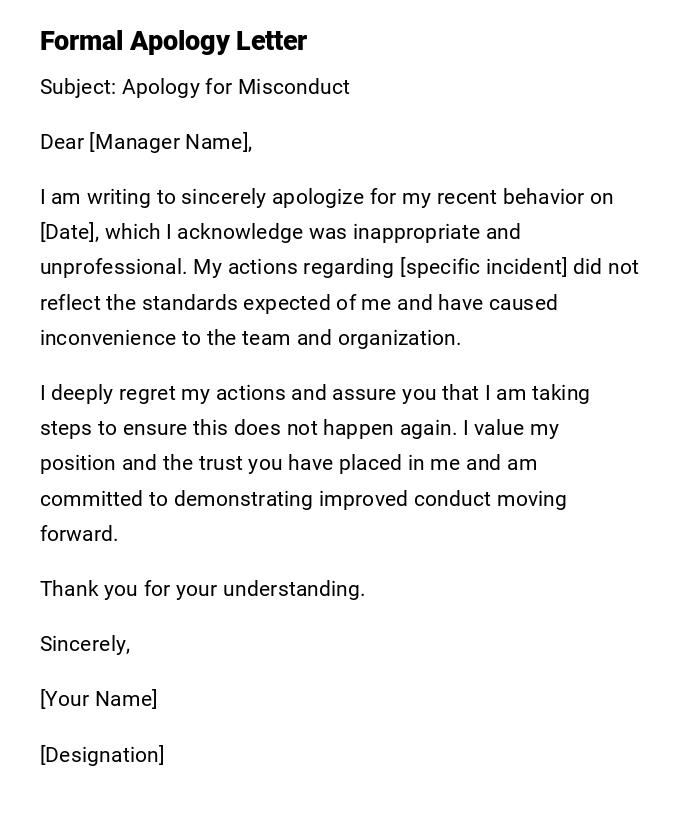 Formal Apology Letter Formal Apology Letter
