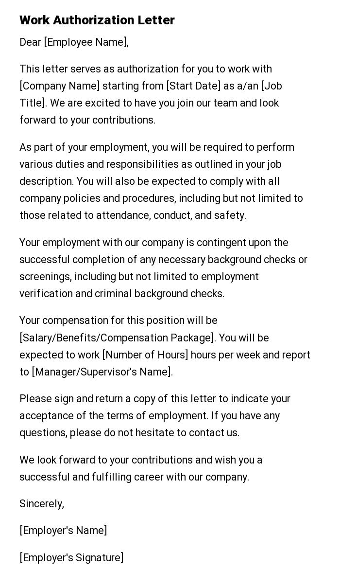 Work Authorization Letter