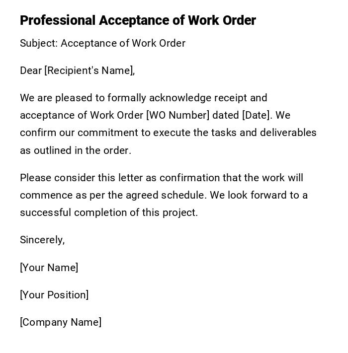 Professional Acceptance of Work Order Professional Acceptance of Work Order