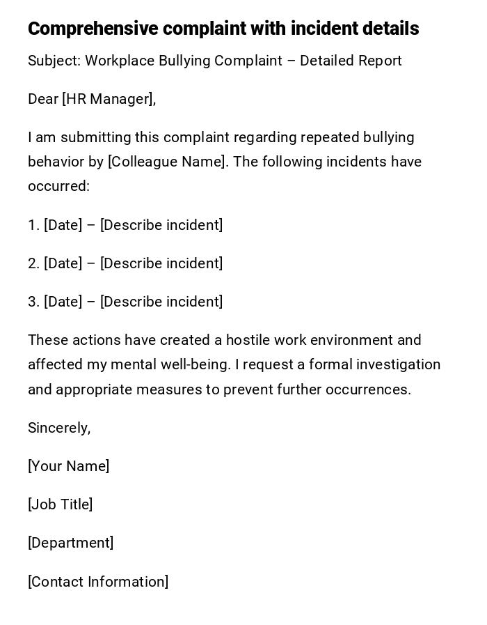 Comprehensive complaint with incident details Comprehensive complaint with incident details