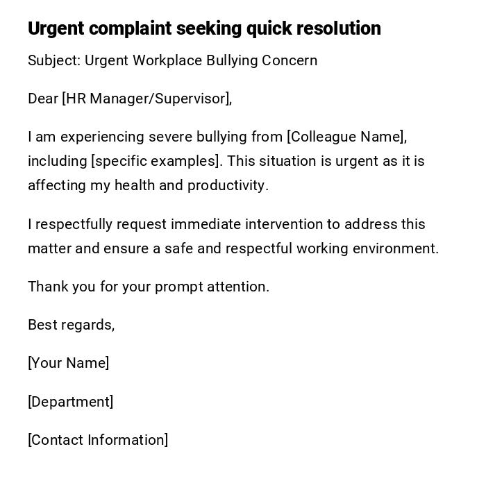 Urgent complaint seeking quick resolution Urgent complaint seeking quick resolution