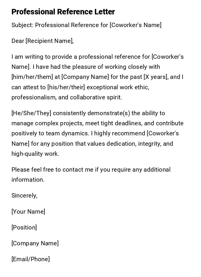 Professional Reference Letter Professional Reference Letter