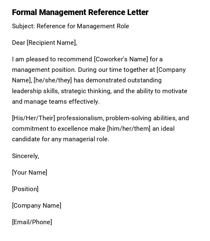 Formal Management Reference Letter Formal Management Reference Letter