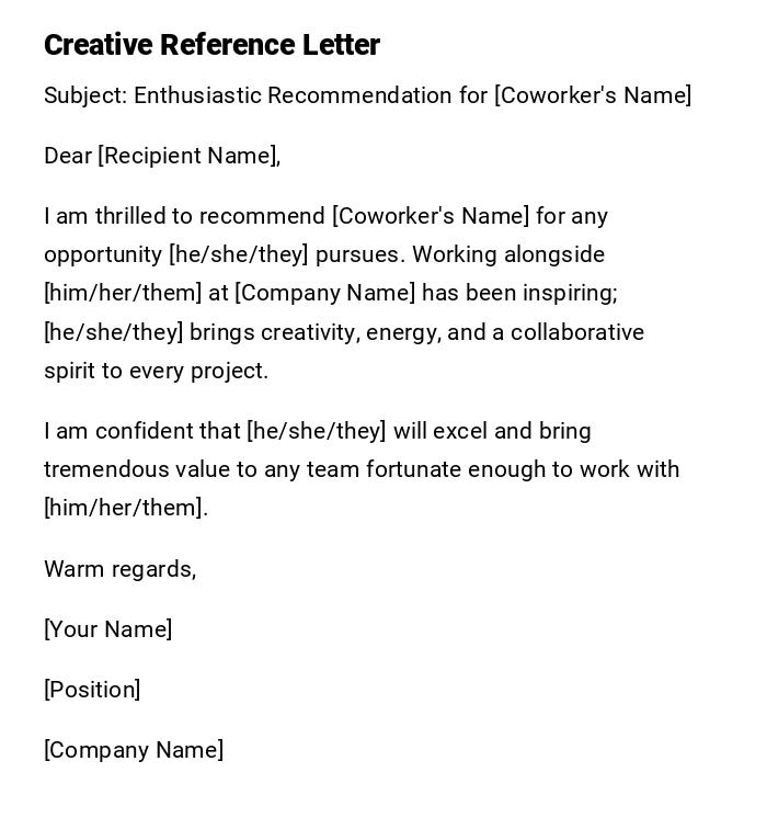Creative Reference Letter Creative Reference Letter