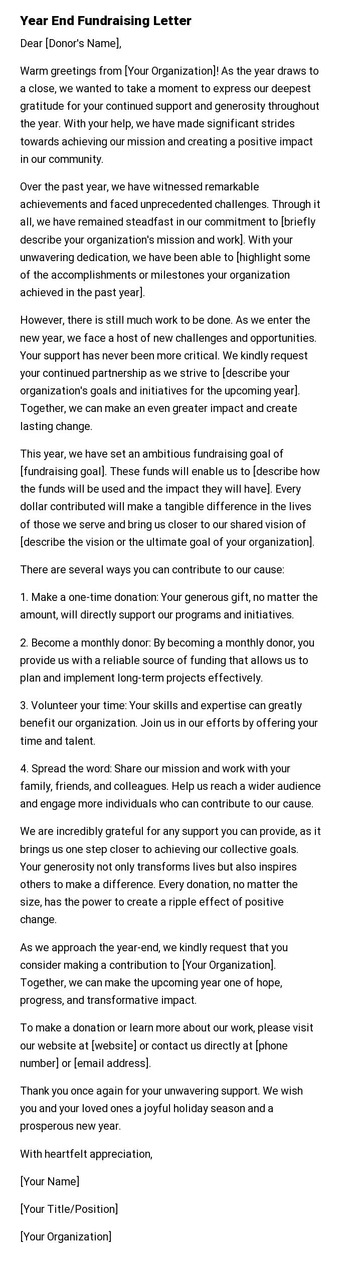 Year End Fundraising Letter