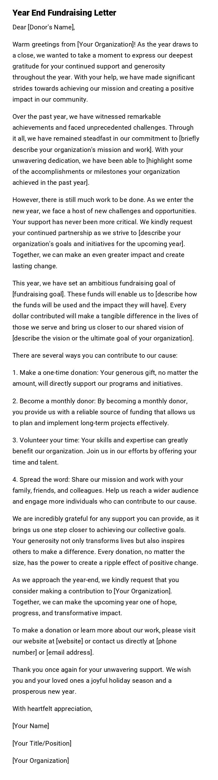 Year End Fundraising Letter