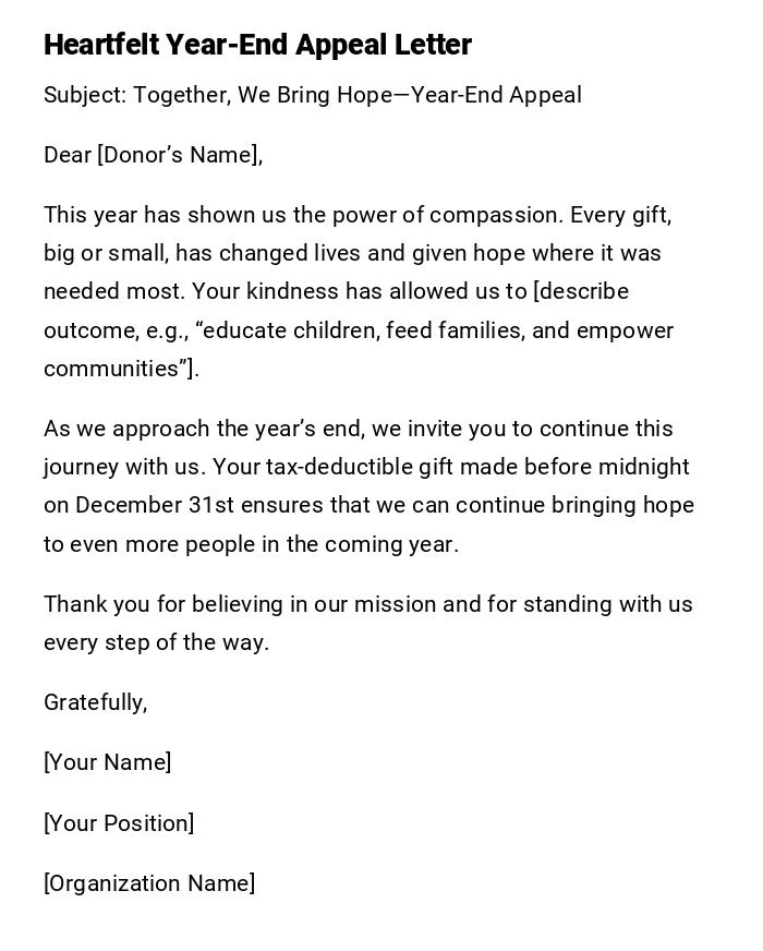 Heartfelt Year-End Appeal Letter Heartfelt Year-End Appeal Letter
