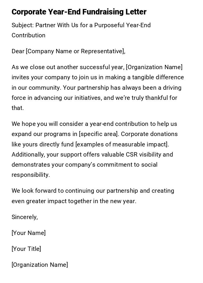 Corporate Year-End Fundraising Letter Corporate Year-End Fundraising Letter