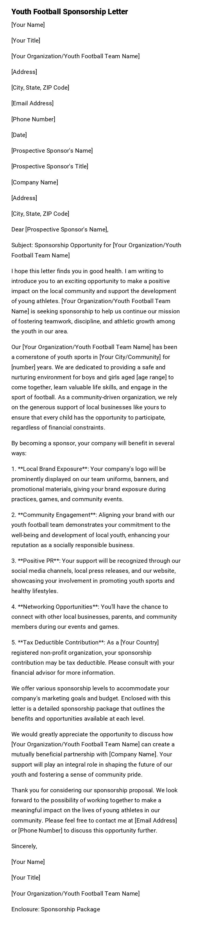 Youth Football Sponsorship Letter