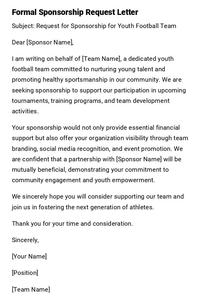Formal Sponsorship Request Letter Formal Sponsorship Request Letter