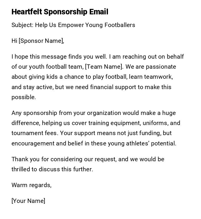 Heartfelt Sponsorship Email Heartfelt Sponsorship Email