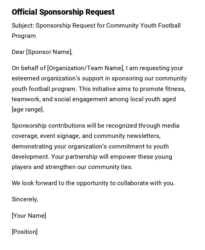 Official Sponsorship Request Official Sponsorship Request