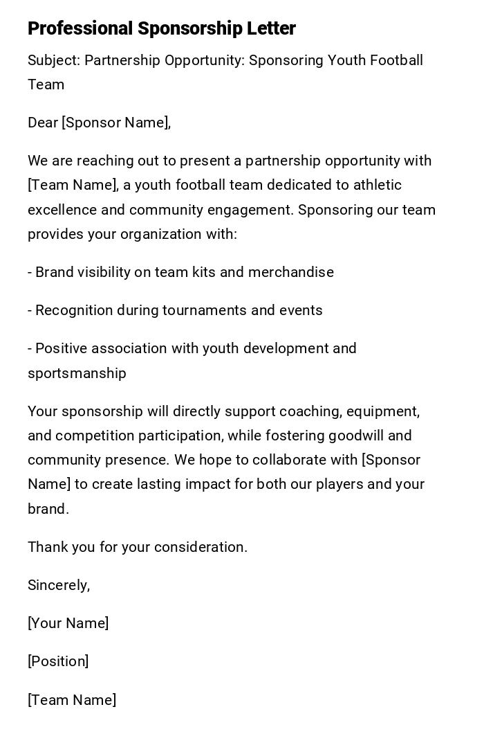 Professional Sponsorship Letter Professional Sponsorship Letter